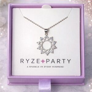 RYZE Silver Sunburst Aqua Crystal Pendant Necklace - .925 Sterling Silver